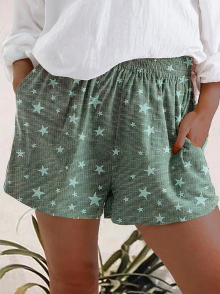 Stars Print Elastic Waist Casual Shorts For Women
