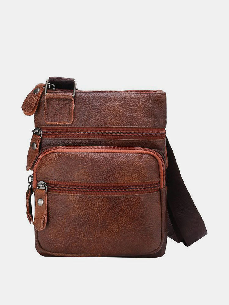 Men Genuine Leather Waterproof 6.5 Phone Bag Crossbody Bag Black Brown Bags