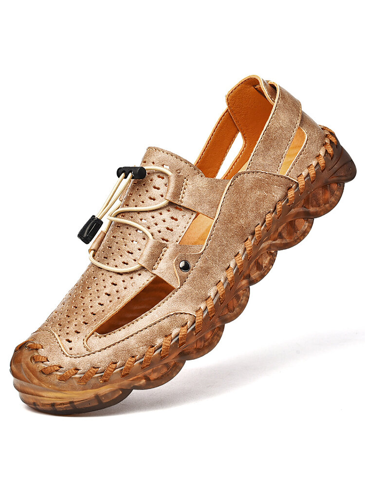 Men Anti-Collision Closed Toe Hand Stitching Outdoor Leather Sandals