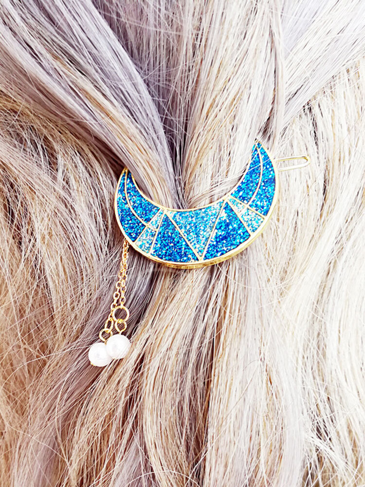 Sweet Shiny Moon Beads Tassels Pendant Charm Hair Clip Hair Accessories for Girls Women