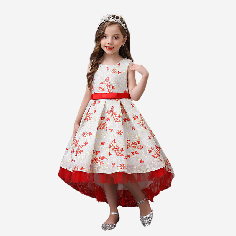 

Embroidery Floral Tulle Princess Wedding Birthday Dress For 4-12Y, Pink;red;gray;green;cameo