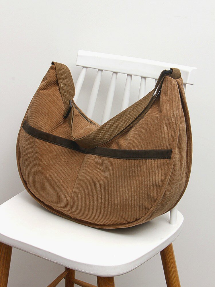Retro Coduroy Patchwork Large Capacity Tote Handbag Crossbody Bag
