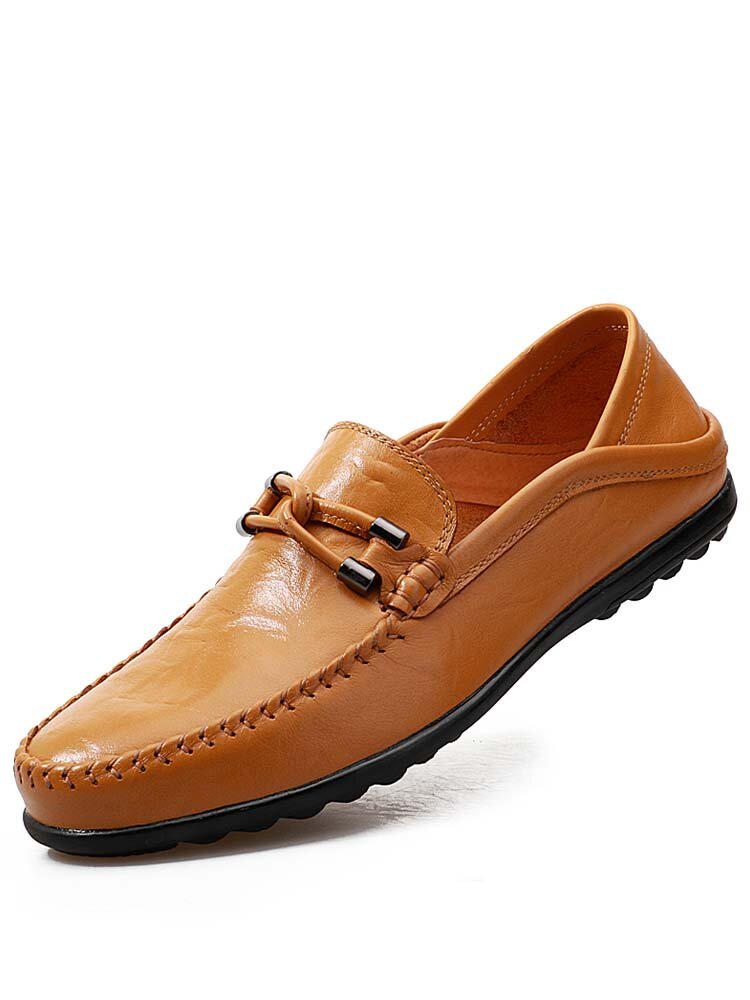Men Leather Stitching Pure Color Slip-On Comfy Soft Driving Loafers