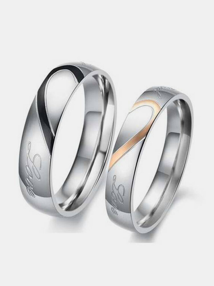  Heart Shape Puzzle Titanium Steel Couples Rings 