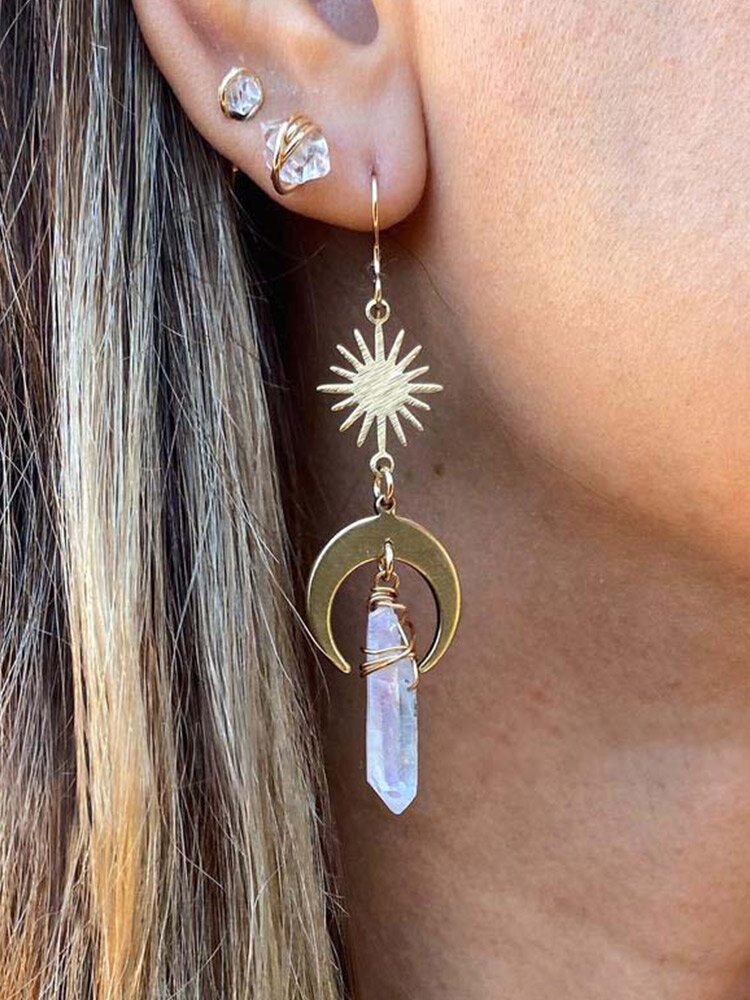 Vintage Astral Moon Winding Crystal Pendant Alloy Earrings