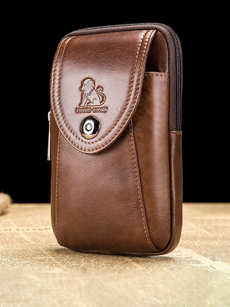 Genuine Leather Vintage 6 Inch Phone Bag Waist Bag Crossbody Bag For Men