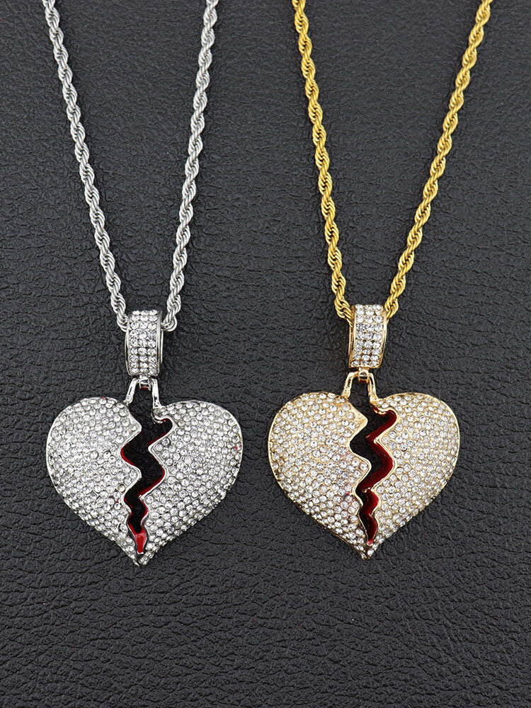 Alloy Hip-hop Heart-shaped Full Rhinestone Necklace