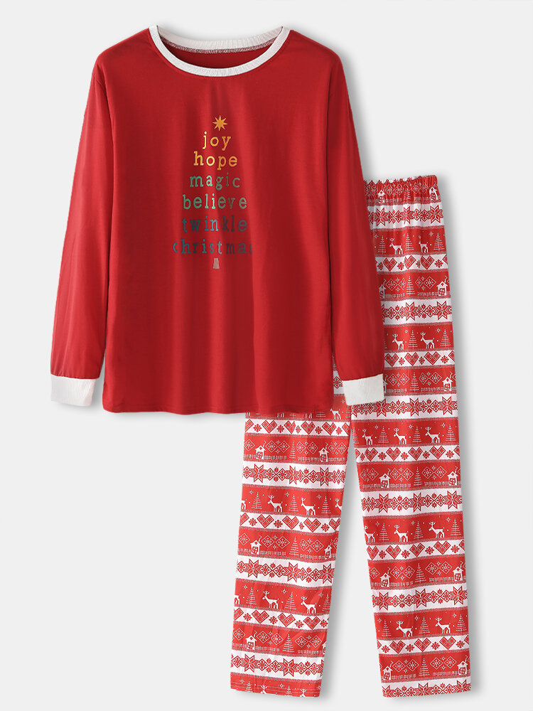 Christmas Print Soft Homewear Family Two Pieces Long Sleeve Loungewear Sets For Men