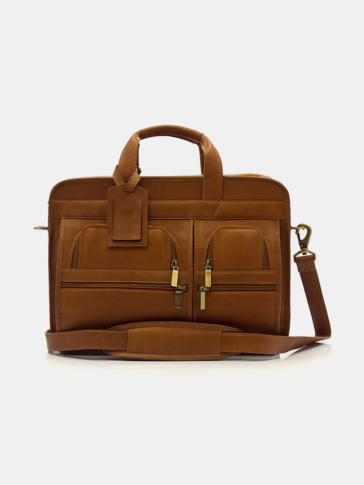 Men Vintage Multifunction Faux Leather 15.6 Inch Laptop Bag Briefcase Crossbody Bag