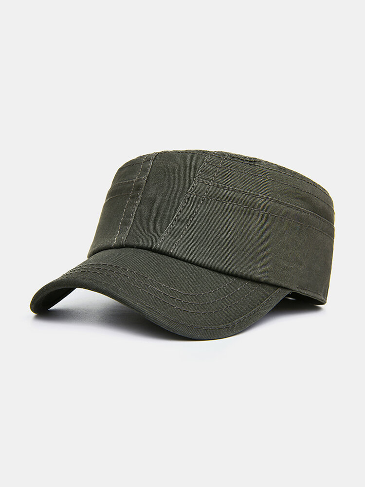 Men Cotton Solid Color Flat Cap Sunshade Casual Outdoors Peaked Forward Cap Adjustable Hat
