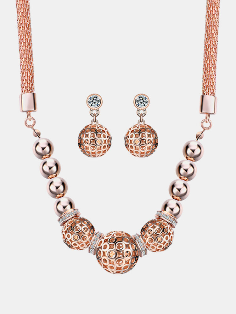Luxury Lady's Rose Gold Bead Pendant Jewelry Set Necklace Earrings for Women 