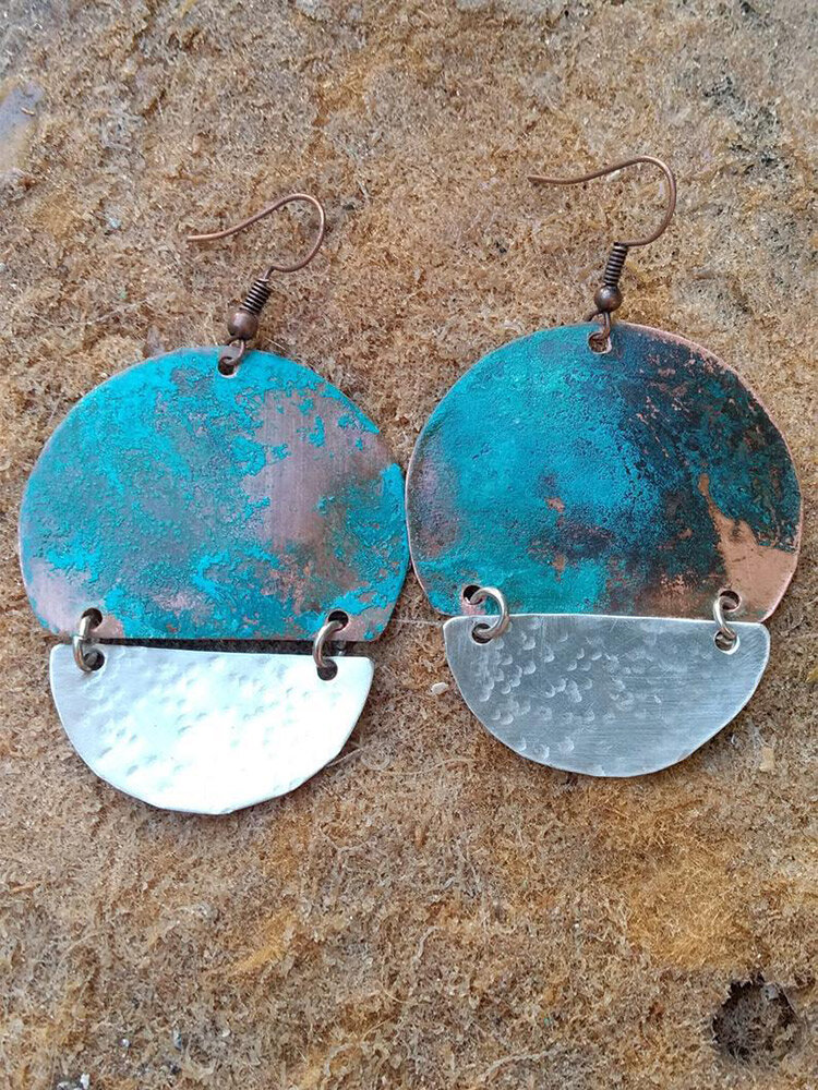 Vintage Distressed Geometric Semicircle-shaped Patchwork Alloy Earrings