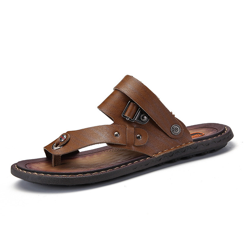 Men Microfiber Leather Large Size Clip Toe Wear-resistant Casual Sandals