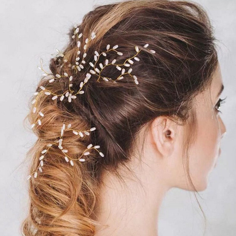 

Bride Luxury Crystal Pearl Hair Chain Wedding Bridal Tiara Hair Accessories Headband