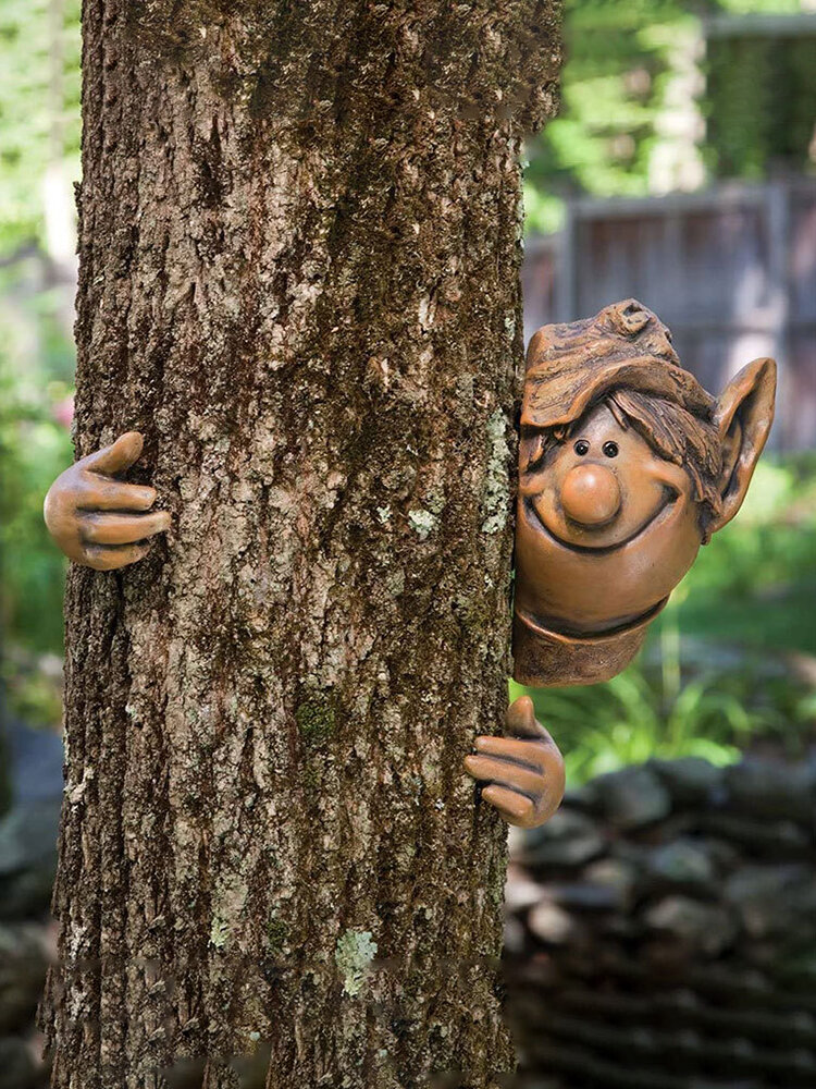 3 Pcs Resin Voyeur Monster Face Fairy Hug Tree Peekaboo Crafts Pendant Garden Decor Suit