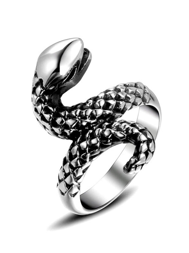 Trendy Punk Distressed Snake-shaped Titanium Steel Ring