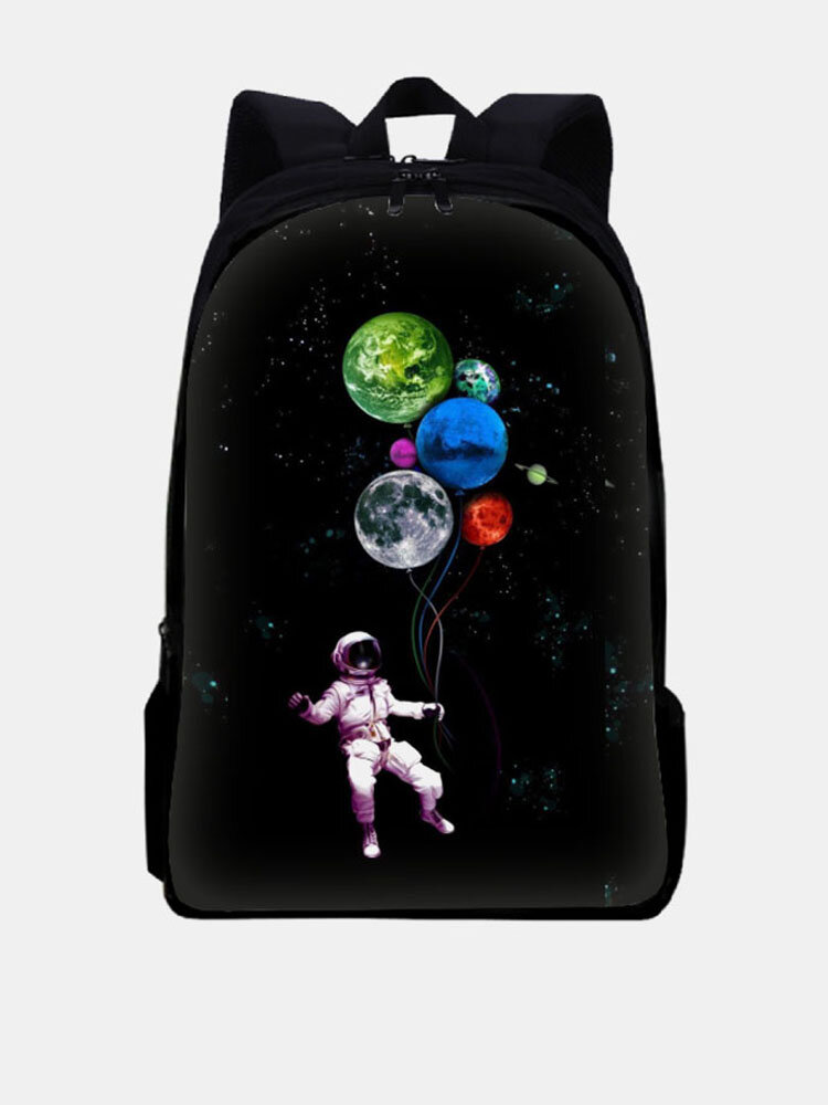 

Large Capacity Astronaut Planet Pattern Prints Backpack, Black