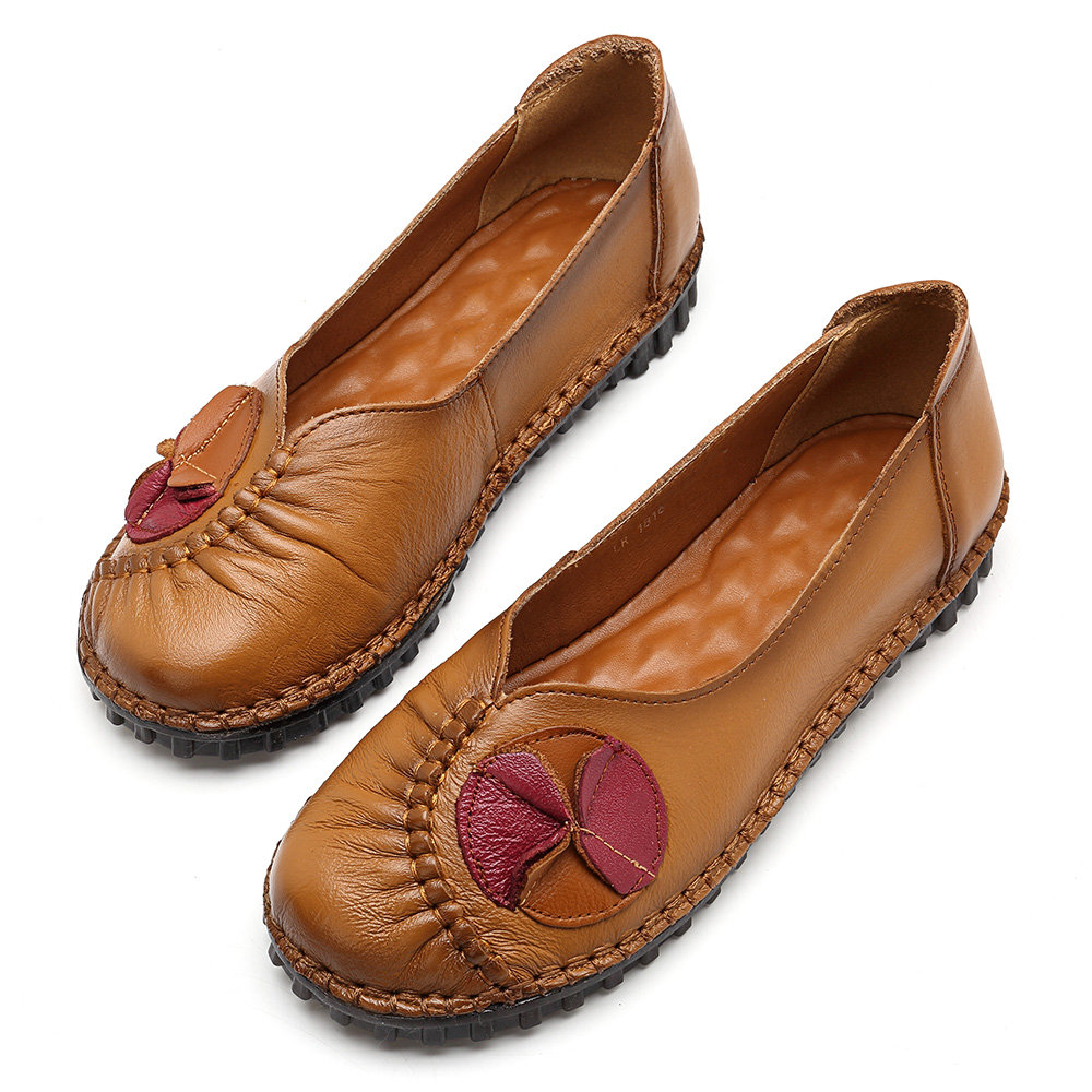 Big Size Women Soft Comfy Genuine Leather Flower Flats Shoes