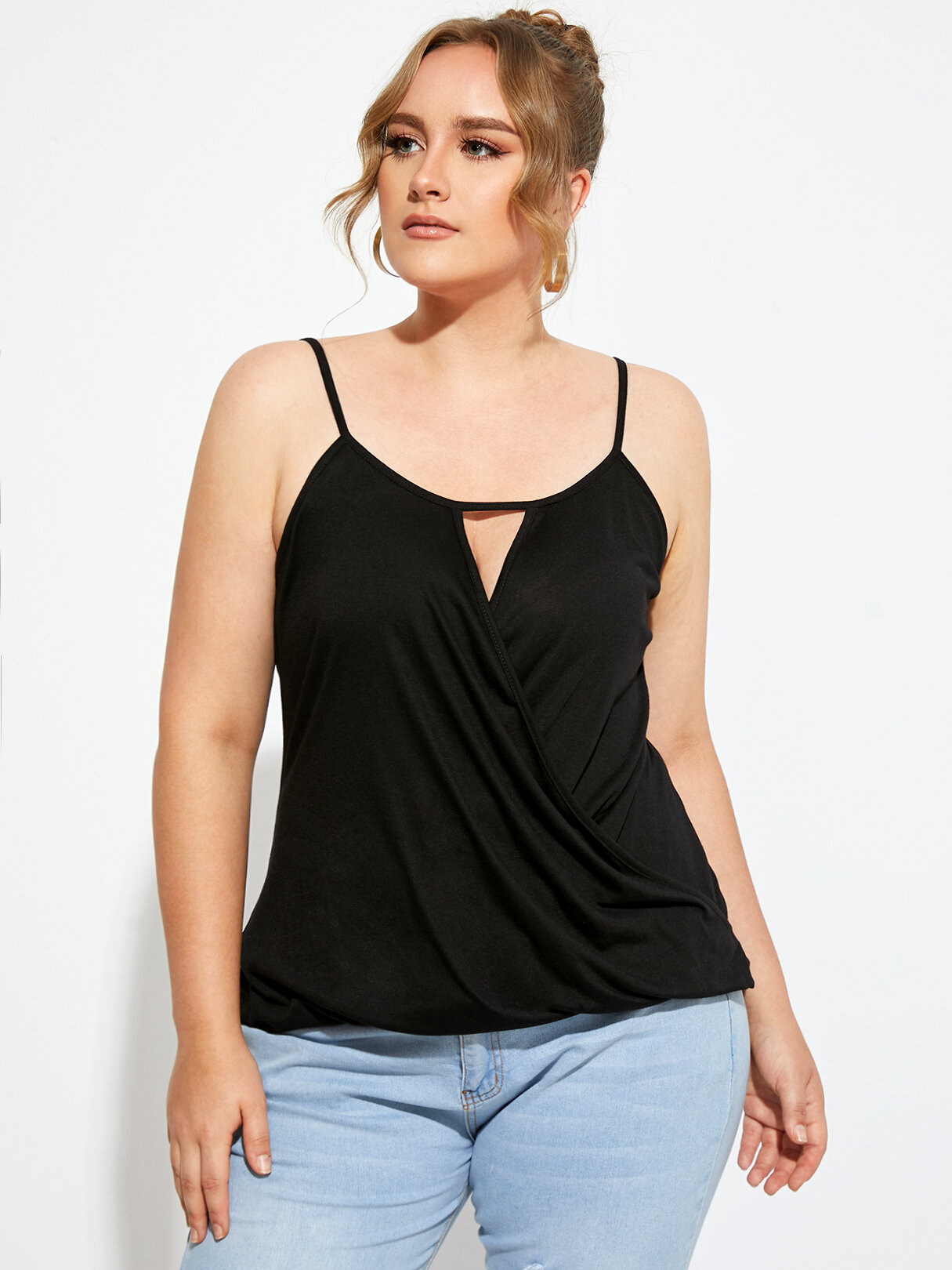 

Plus Size Cut Out Crossed Front Design Sleeveless Cami, Black;red;lake blue;army green;royal;pink