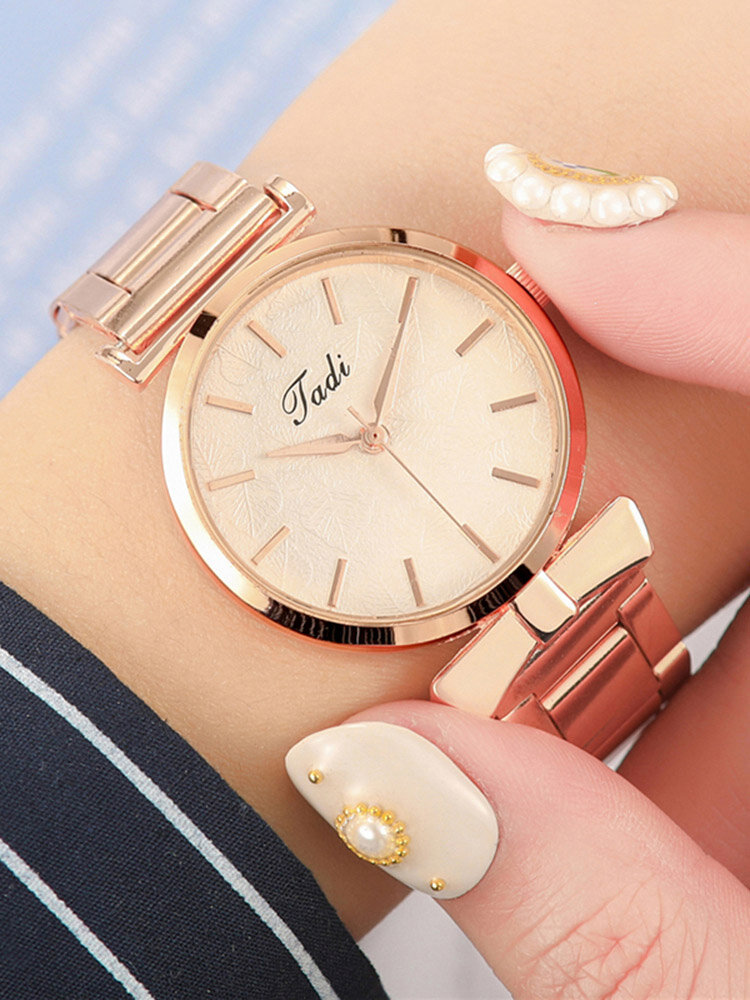Simple Elegant Women Watches Full Alloy Rose Gold Mesh Band No Number Dial Quartz Watch