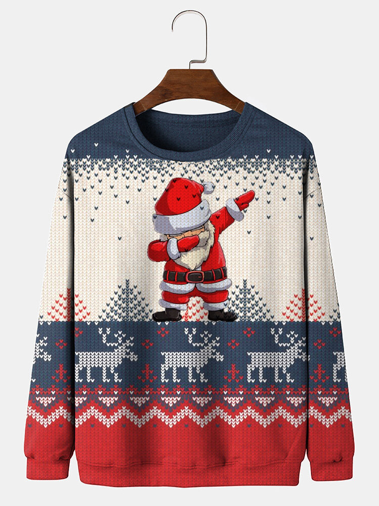 Mens Christmas Santa Claus Print Crew Neck Loose Pullover Sweatshirts, newchic  - buy with discount