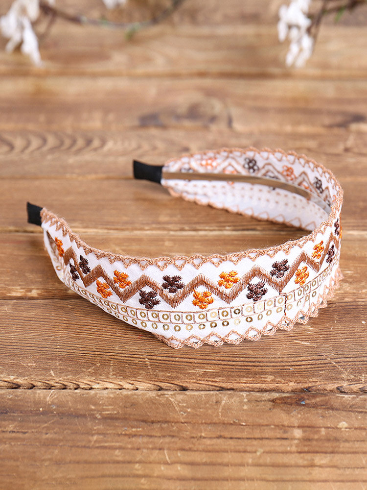 Ethnic Embroidery Lace Girl Headband Rural Girl Wind Suede Floral Fabric Headband Hair Accessories