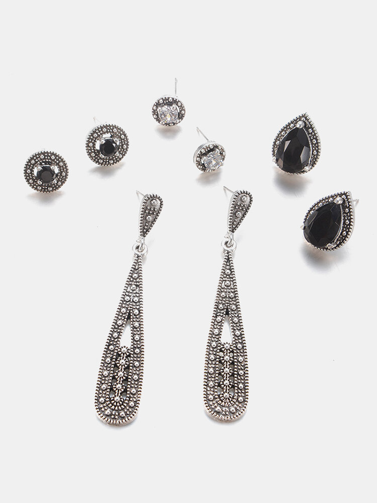 4 Pairs Bohemian Women Jewelry Set Ear Drops Earrings Glamorous Opal Crystal Jewelry