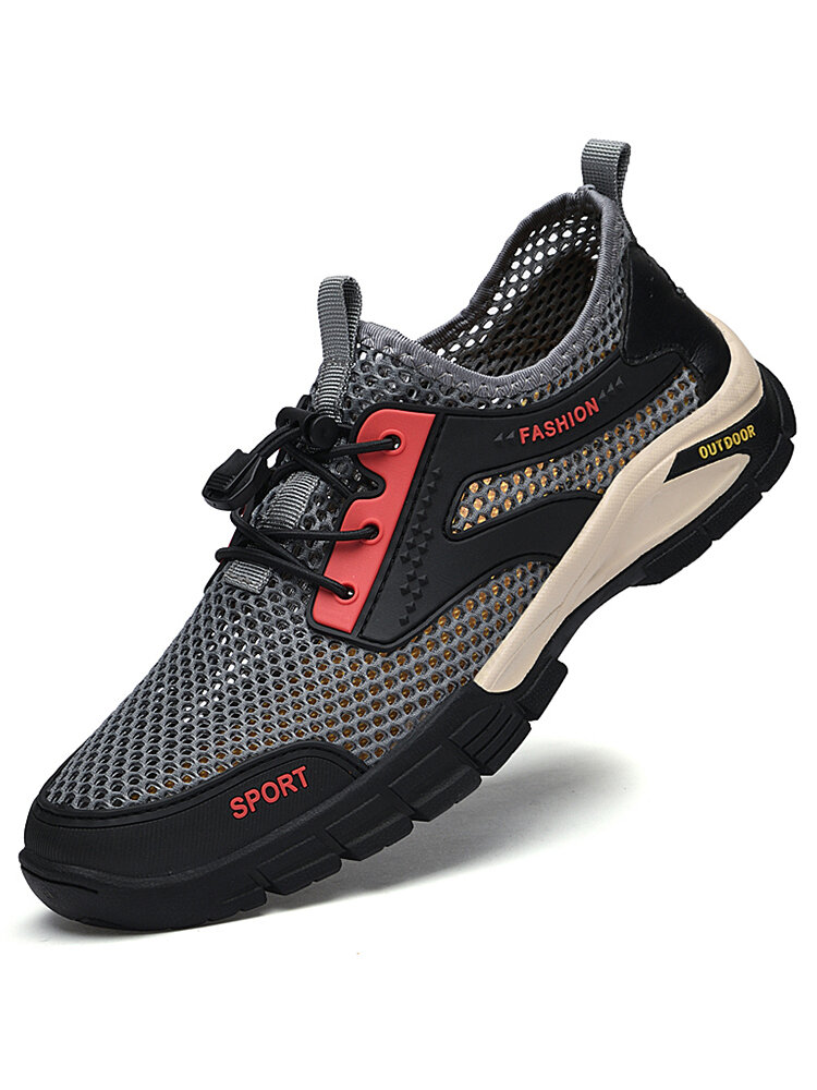 Men Mesh Splicing Outdoor Slip Resistant Soft Hiking Water Shoes