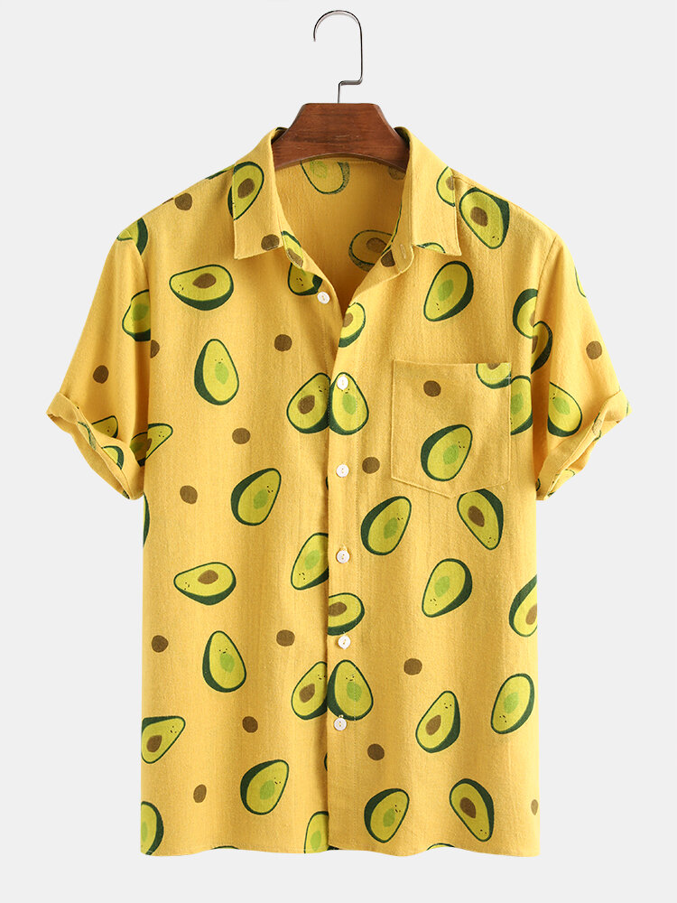 100% Cotton Funny Avocado Printed Short Sleeve Shirt