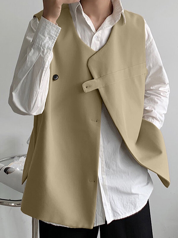 

Solid Japan Casual Sleeveless Loose Waistcoat, Black;khaki;gray