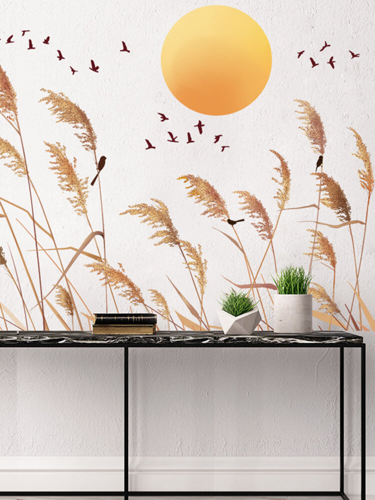 1PC Autumn Reed Print Landscape Home Decor Background Wall Art Self-adhesive Waterproof Wall Sticker For Bedroom Living Room