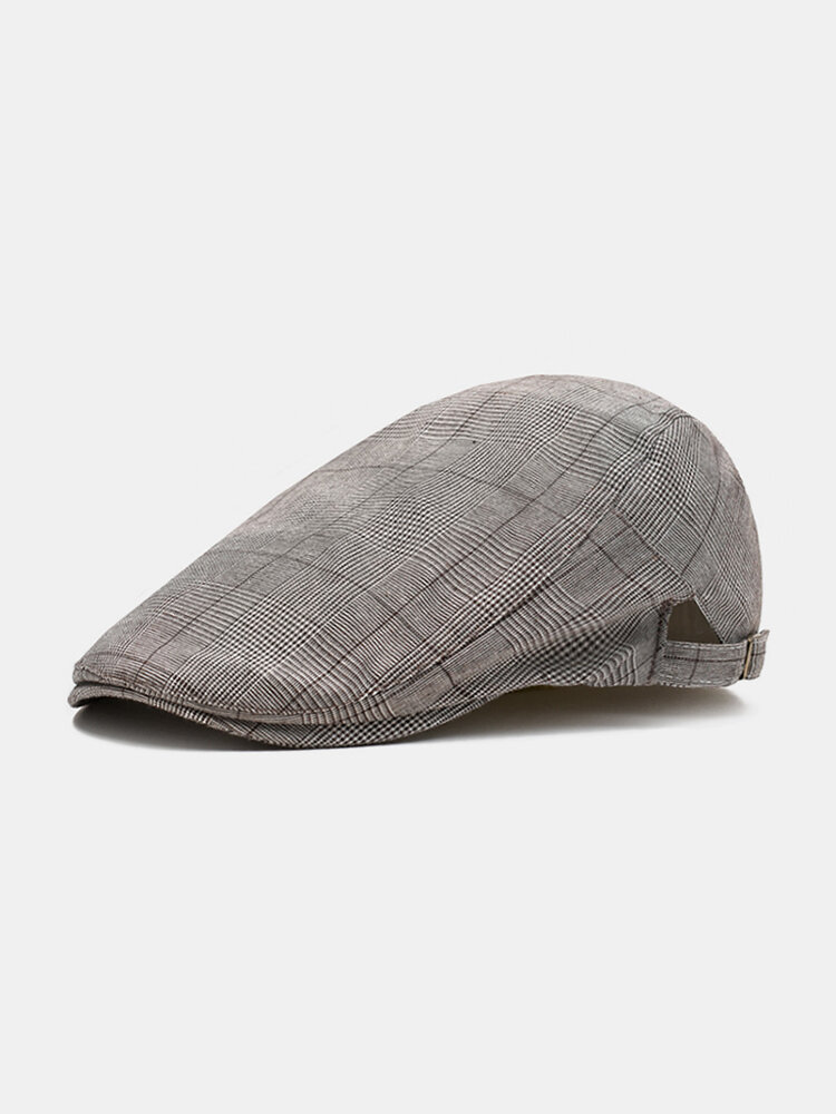  Retro Beret Hat Outdoor Leisure Mothproof Visor Cotton Plaid Stripe For Man