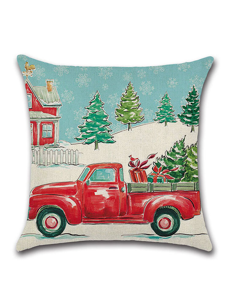 

Retro Christmas Snowman Pattern Linen Cushion Cover Home Sofa Office Car Seat Throw Pillowcases