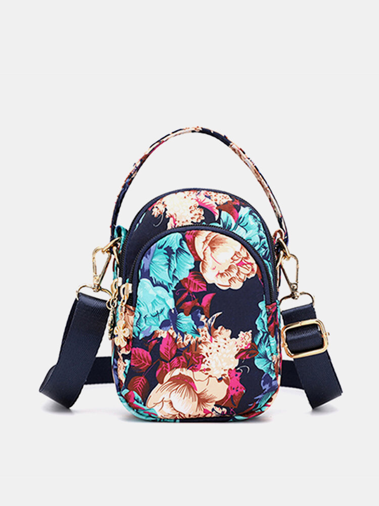 Women Print Floral Crossbody Bag Multi-pocket Phone Purse