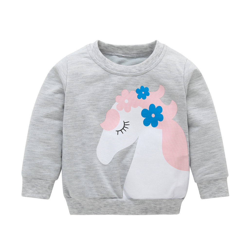 Casual Horse Print Girls Crew Neck Sweatshirt For 1Y-7Y