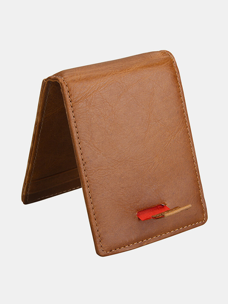 

RFID Genuine Leather 3 Card Slot Card Holder Retro Slim Wallet, Black