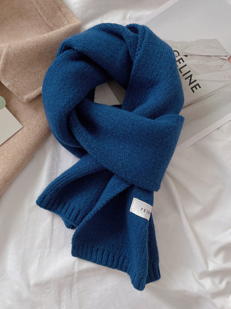 Unisex Knitted Thickened Solid Color Letter Cloth Label Autumn Winter Simple Warmth Scarf