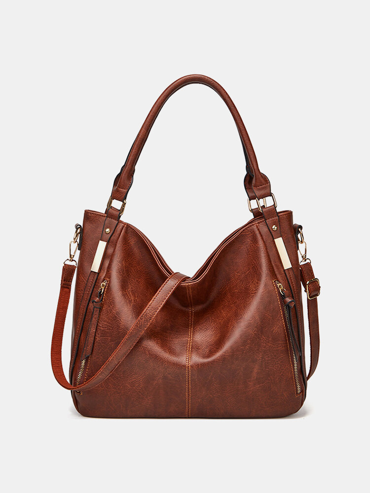 Women Vintage Brown Convertible Leather Shoulder Bag Crossbody Purse Diaper Bag Hobo Bag