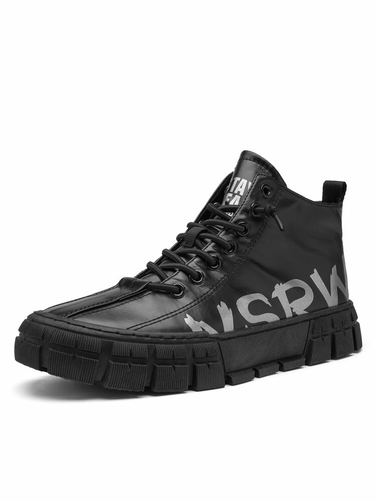 Men Black Stitching Comfort Round Toe High Top Sneakers