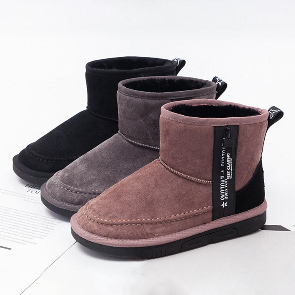 Suede Stitching Solid Color Warm Lining Ankle Casual Winter Boots