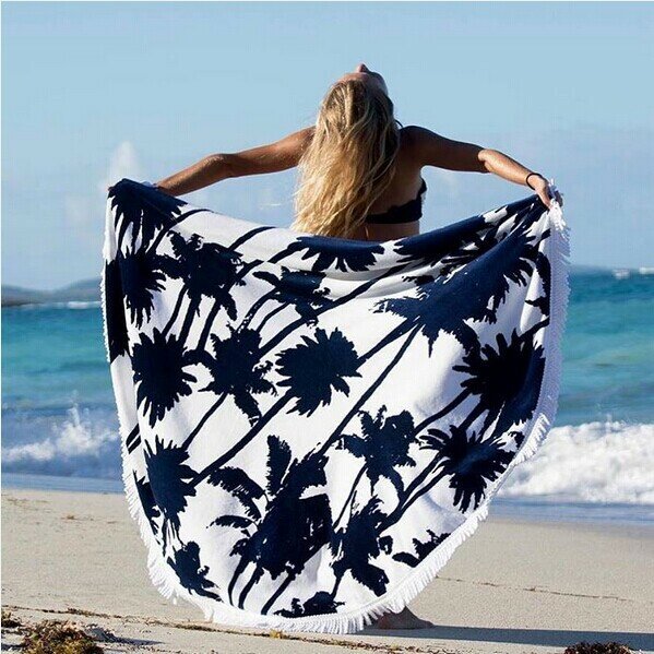 150x150cm Bohemian Style Thin Tassel Beach Towel Round Silk Scarf Bed Sheet Tapestry