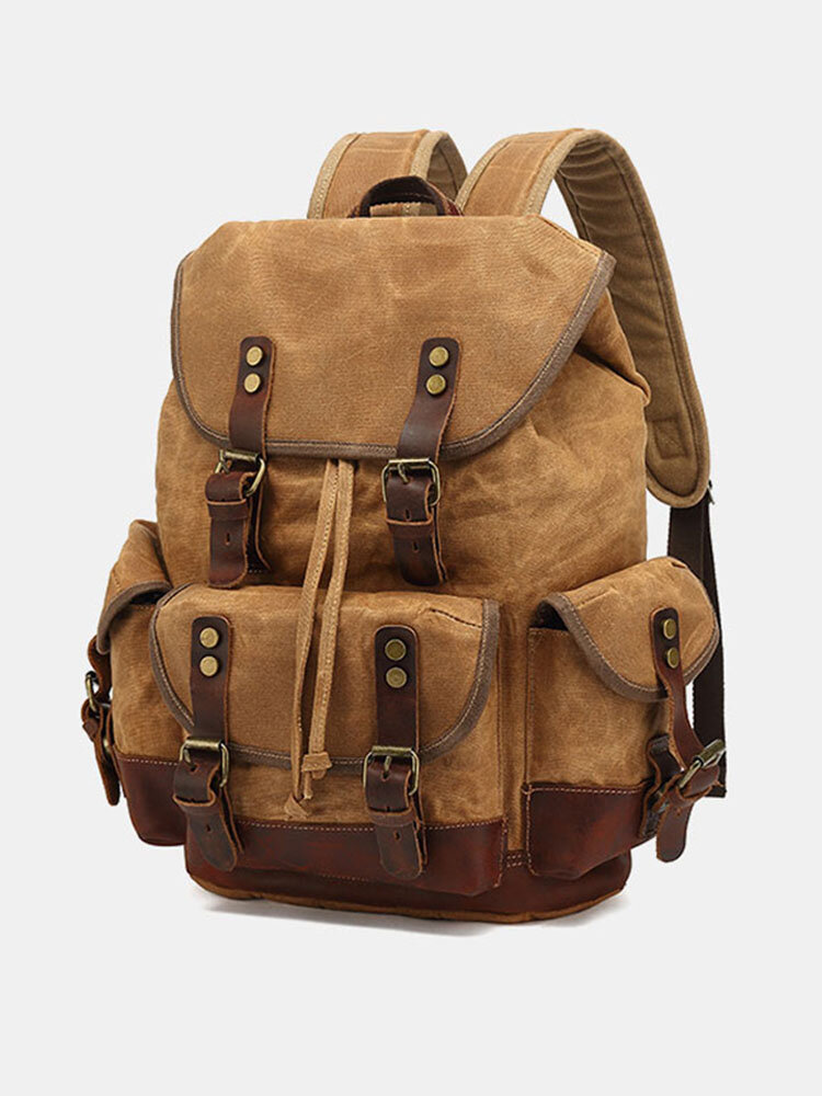Men Genuine Leather Waterproof Wear-resistant Outdoor Travel Backpack