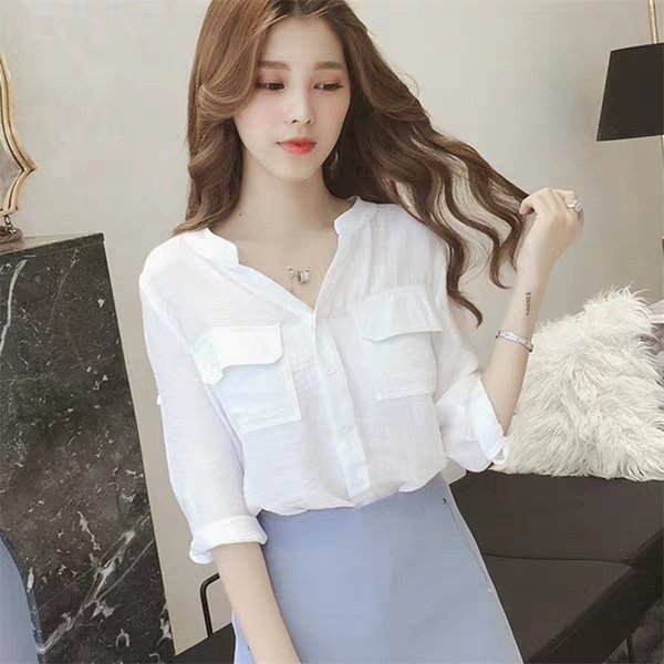 Hong Kong-flavored Shirt Small Fresh White Shirt Female New Fairy Fan Design Sense Of Small Lining Clothes