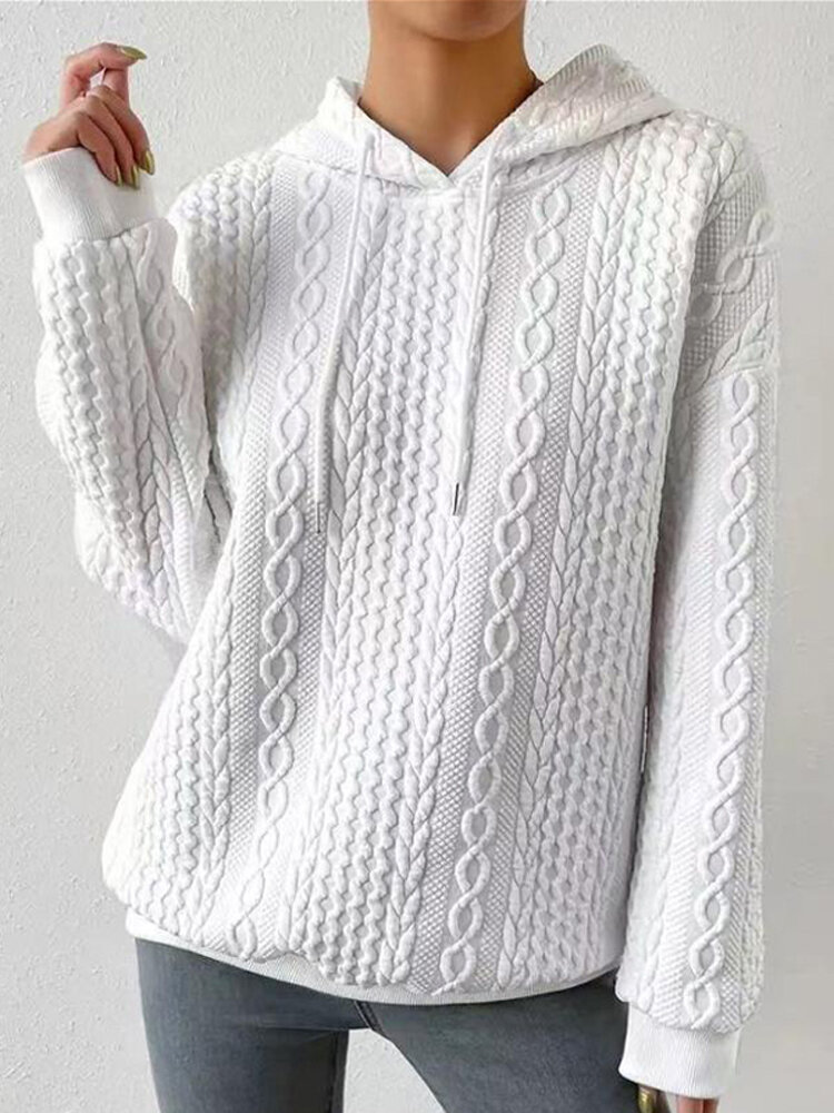 Women Cable Knit Long Sleeve Casual Drawstring Hoodie