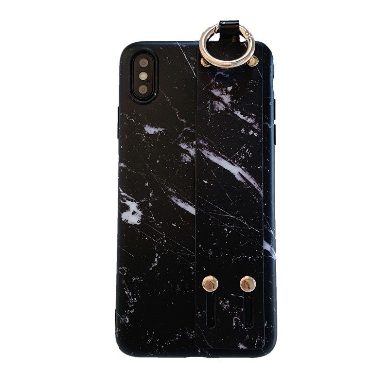 Women White Black Marble Simple TPU Phone Case With Wrist Strap Brack Anti-fall For iPhone