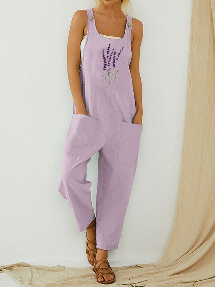 Lavender Embroidery Straps Casual Jumpsuit For Women