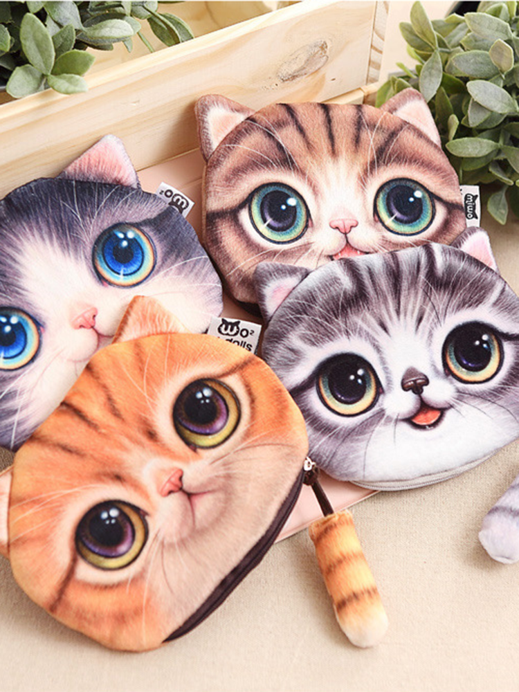 لطيف عملة محفظة هدية الإبداعية 3D القط القماش الكرتون حقيبة عملة 