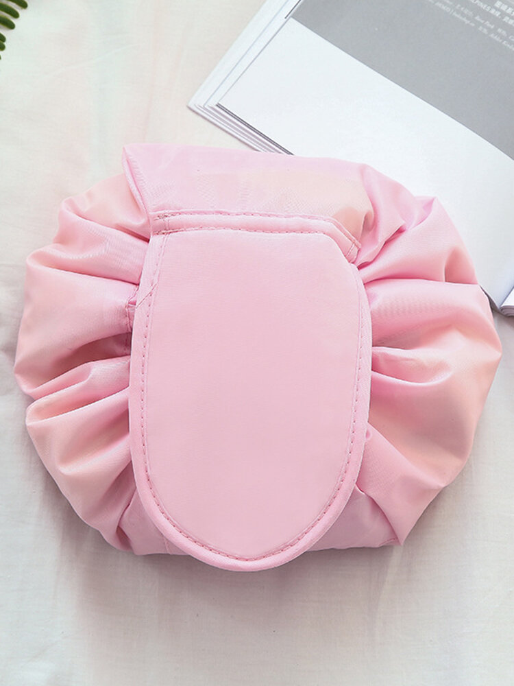 Polyester Solid Color Drawstring Cosmetic Bag Travel Portable Lazy Storage Bag 
