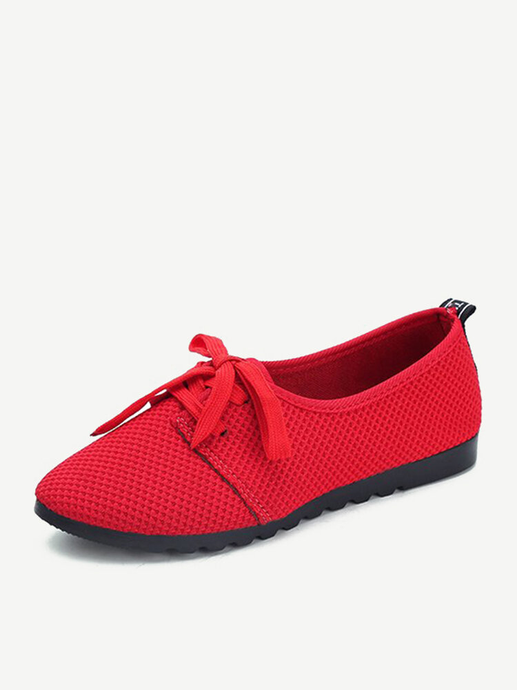 

Mesh Breathable Lace Up Pure Colour Casual Shoes For Women, Red;black
