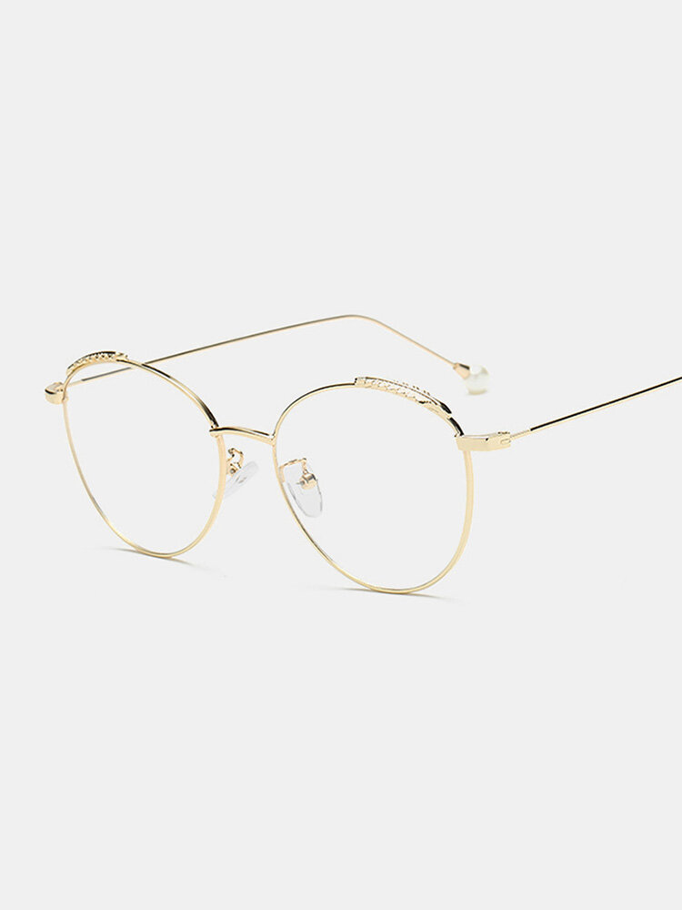Retro Literary Optical Glasses Feather Round Glasses Frame Pearl Legs Ladies Eyeglasses Eye Care 
